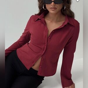 Princess Polly Burgundy Pinstripe Blouse